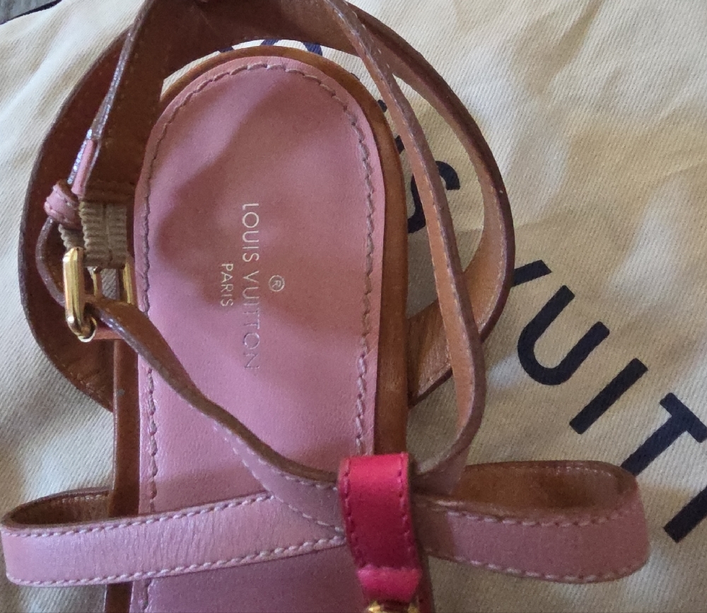 Louis Vuitton Pink and Brown Strappy Sandals - Picture 3 of 9